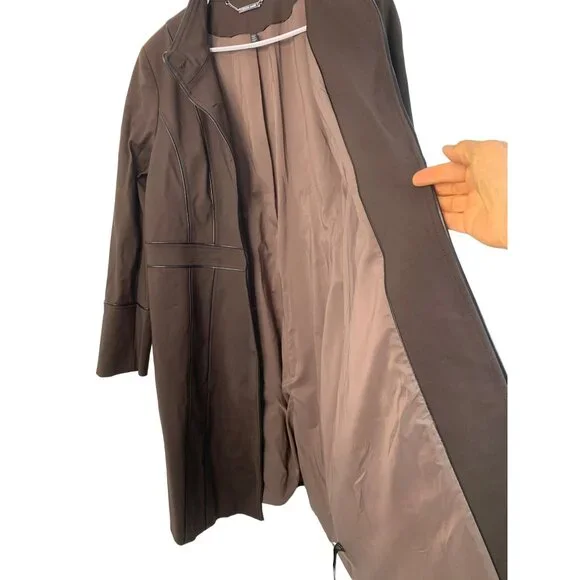 White House Black Market Women's Brown Long Coat XL EUC Button Lined 7246 - Picture 11 of 12